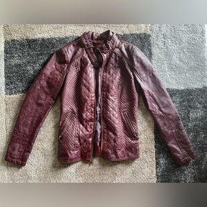 Guess Burgundy Leather Jacket // Womens Small